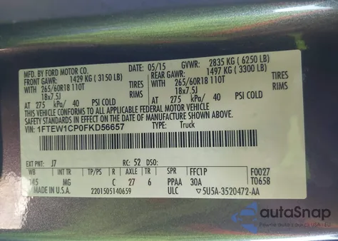 2015 Ford F-150 Xlt from USA, damaged, VIN 1FTEW1CP0FKD56657